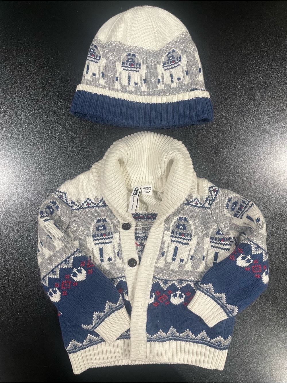 Janie and Jack Star Wars R2D2 Knit Cardigan and Beanie Set fits 12-18 mo. ⭐️